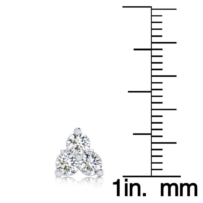 1ct Three Diamond Triangle Stud Earrings In 14K White Gold