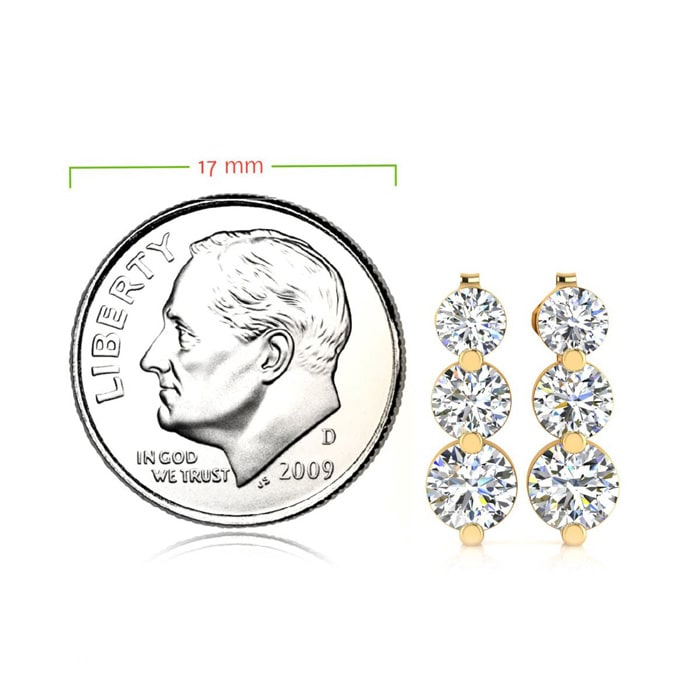 Diamond Drop Earrings: 1ct Three Genuine Natural Diamond Graduated Drop Earrings In 14K Yellow Gold. Fantastic Value!