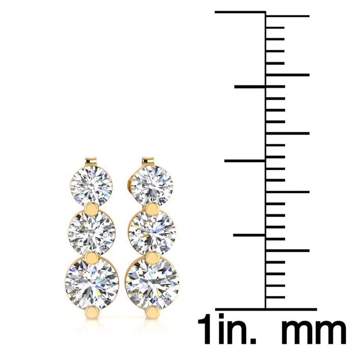 Diamond Drop Earrings: 1ct Three Genuine Natural Diamond Graduated Drop Earrings In 14K Yellow Gold. Fantastic Value!