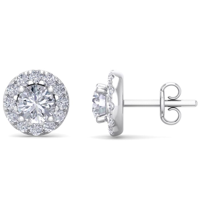 1 1/2 Carat Halo Diamond Stud Earrings In 14 Karat White Gold