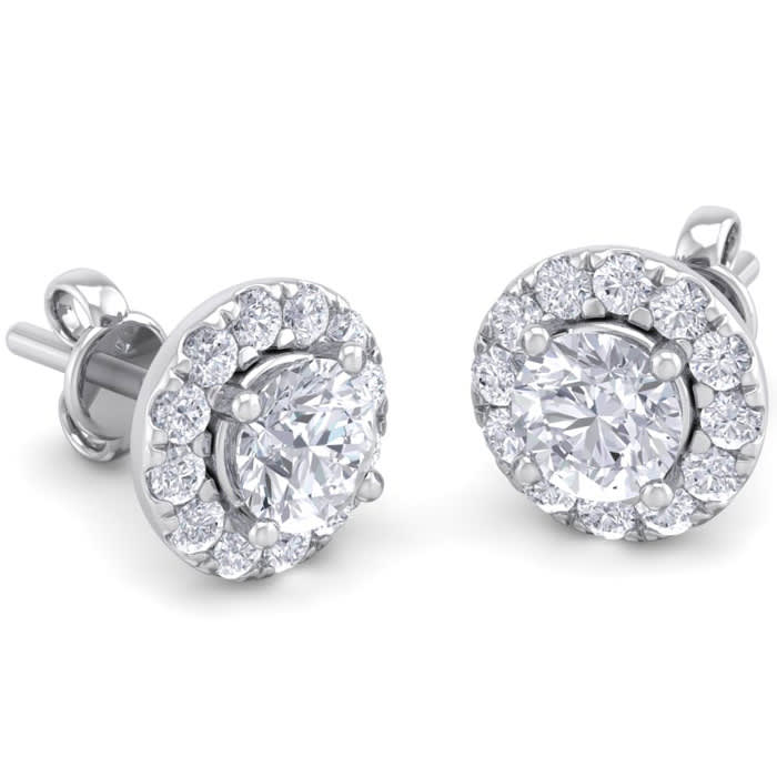 1 1/2 Carat Halo Diamond Stud Earrings In 14 Karat White Gold