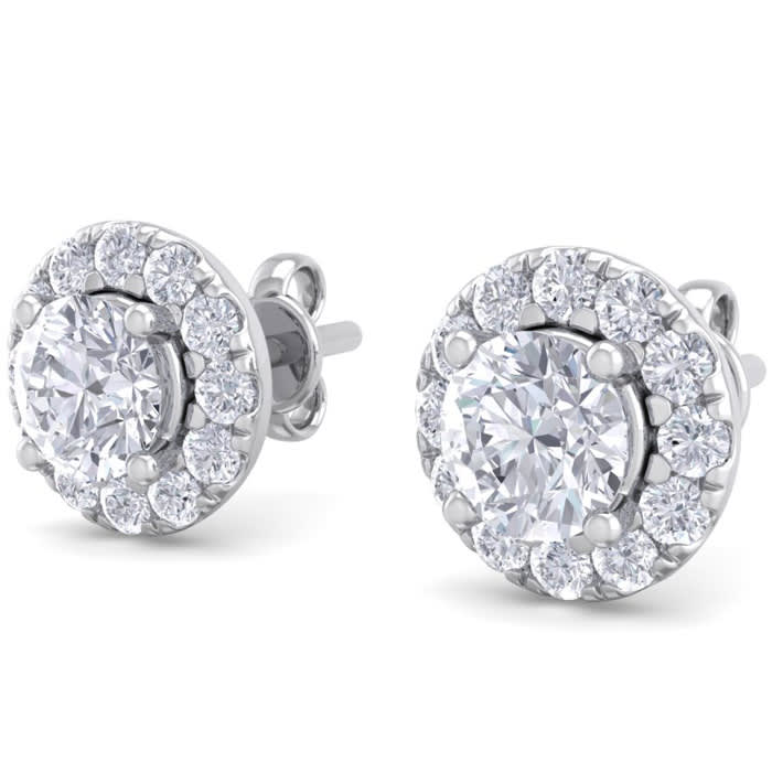 1 1/2 Carat Halo Diamond Stud Earrings In 14 Karat White Gold