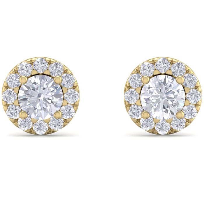 1 1/2 Carat Halo Diamond Stud Earrings In 14 Karat Yellow Gold