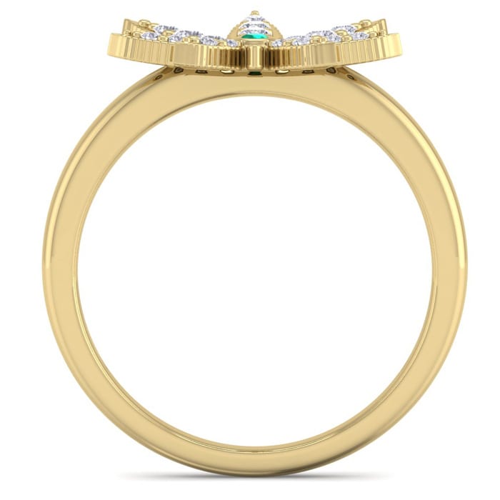 1/5 Carat Diamond and Emerald Weed Leaf Ring In 14K Yellow Gold