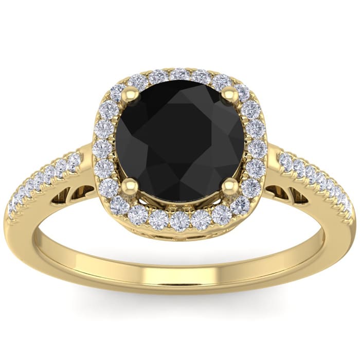 2 1/4 Carat Black and White Diamond Halo Ring In 14 Karat Yellow Gold