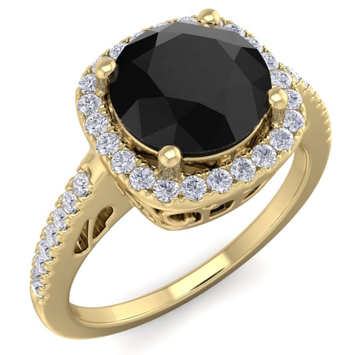 2 1/4 Carat Black and White Diamond Halo Ring In 14 Karat Yellow Gold
