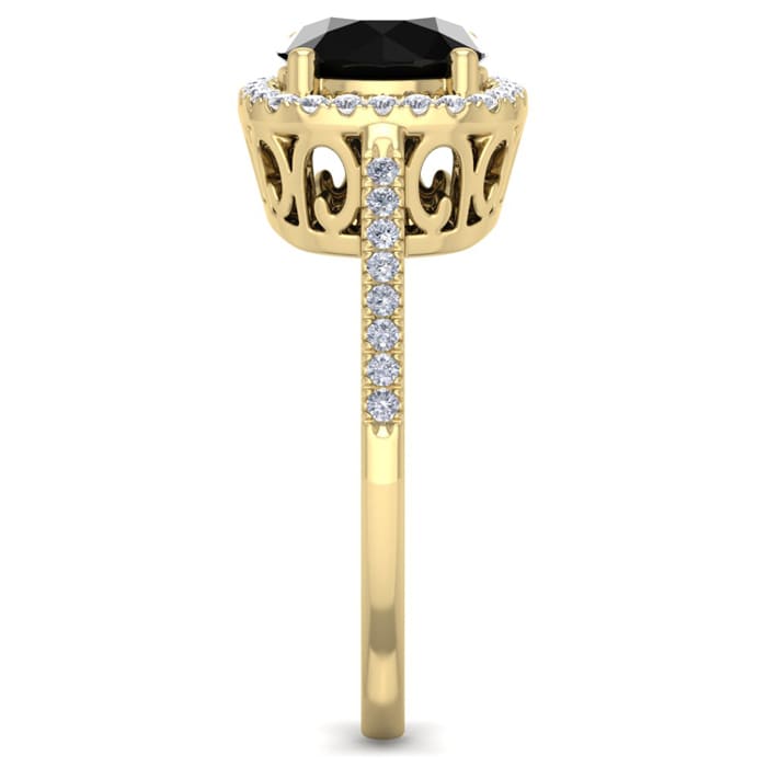 2 1/4 Carat Black and White Diamond Halo Ring In 14 Karat Yellow Gold