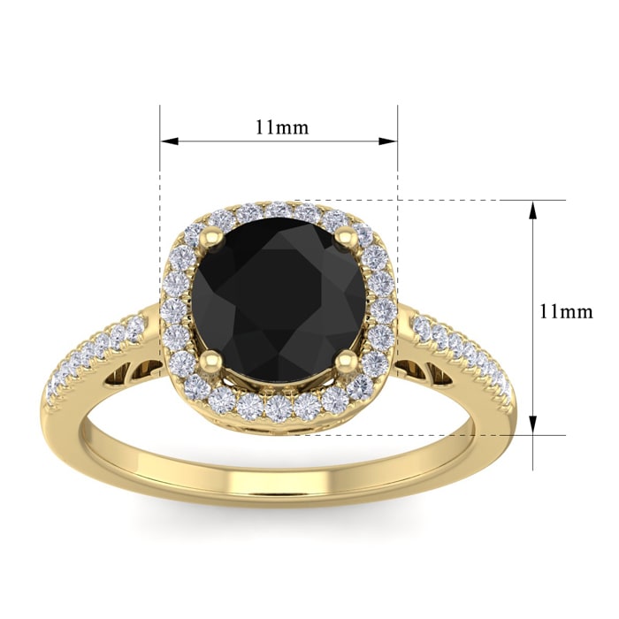 2 1/4 Carat Black and White Diamond Halo Ring In 14 Karat Yellow Gold