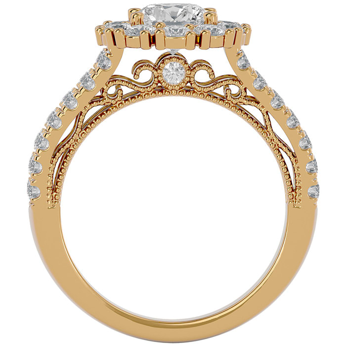 2 1/4 Carat Round Shape Halo Diamond Engagement Ring In 14K Yellow Gold
