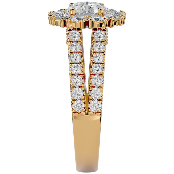 2 1/4 Carat Round Shape Halo Diamond Engagement Ring In 14K Yellow Gold