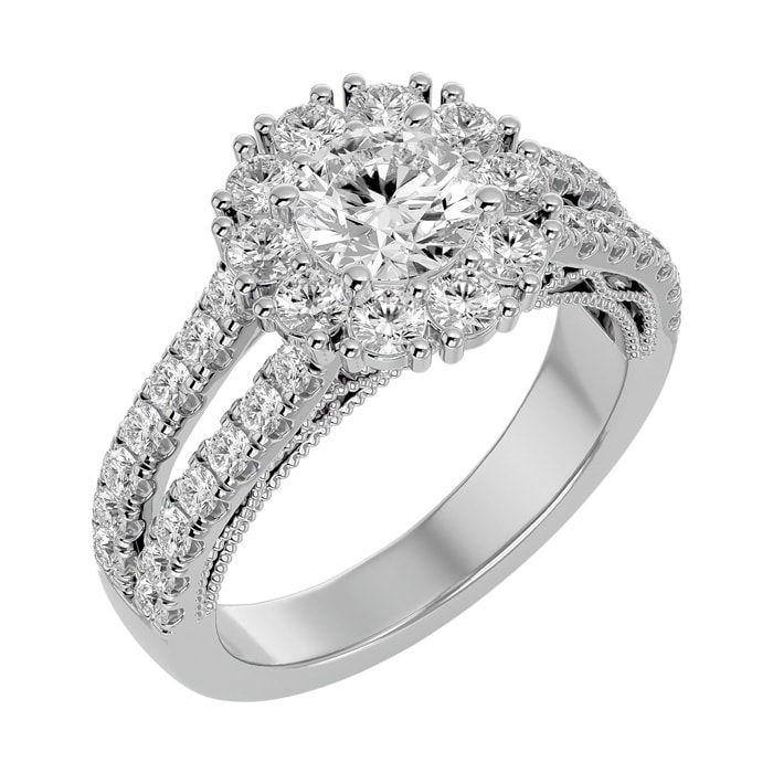 2 1/4 Carat Round Shape Halo Diamond Engagement Ring In 14K White Gold