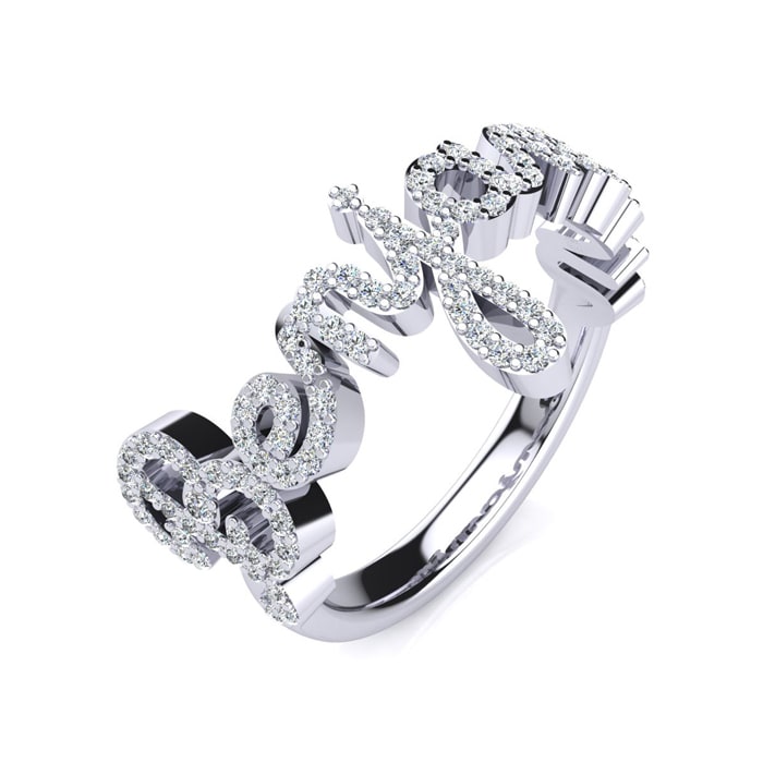 Personalized Diamond Name Ring In 14K White Gold - 8 Letters, 1/2cttw