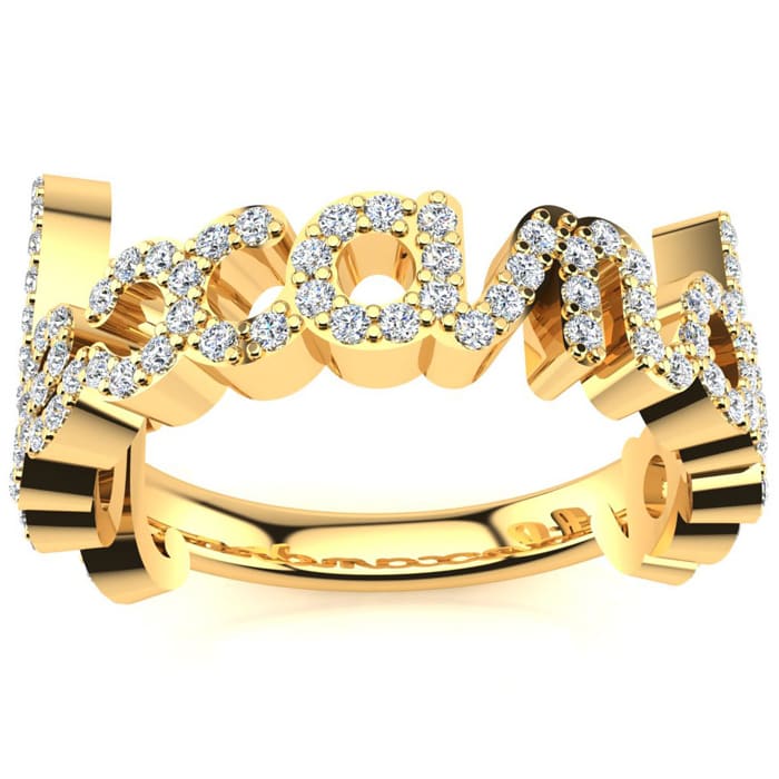 Personalized Diamond Name Ring In 14K Yellow Gold - 9 Letters, 0.60cttw