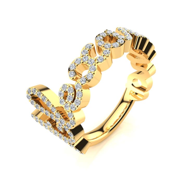 Personalized Diamond Name Ring In 14K Yellow Gold - 9 Letters, 0.60cttw