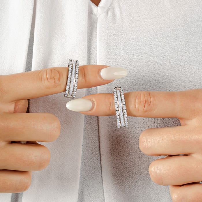 2 Carat Baguette and Round Colorless Diamond Hoop Earrings In Sterling Silver. Large, Brilliant and Gorgeous!