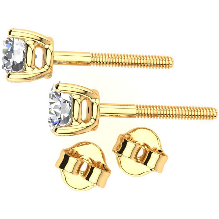 0.85 Carat Diamond Stud Earrings In 14 Karat Yellow Gold Long Post Earrings