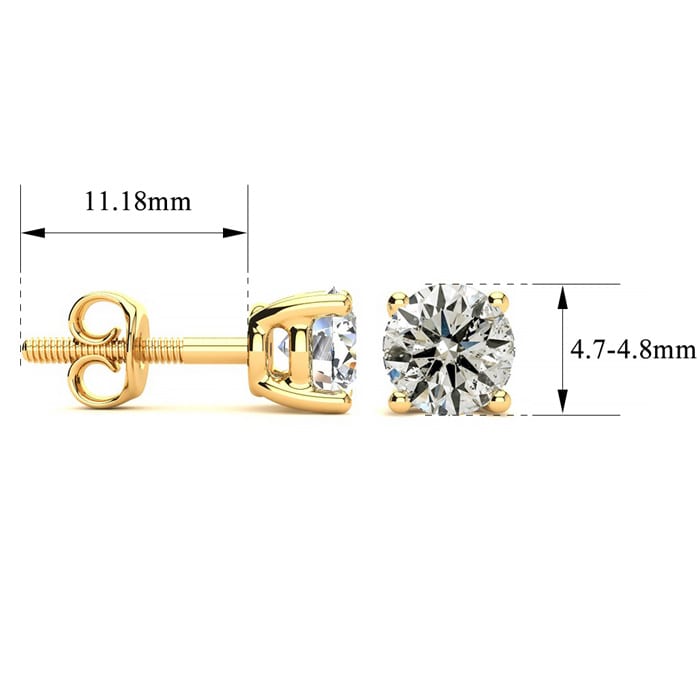 0.85 Carat Diamond Stud Earrings In 14 Karat Yellow Gold Long Post Earrings