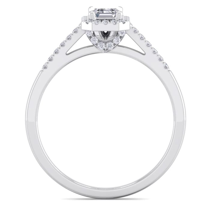3/4 Carat Emerald Cut Halo Diamond Engagement Ring In 14K White Gold