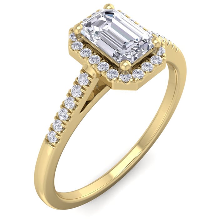 3/4 Carat Emerald Cut Halo Diamond Engagement Ring In 14K Yellow Gold