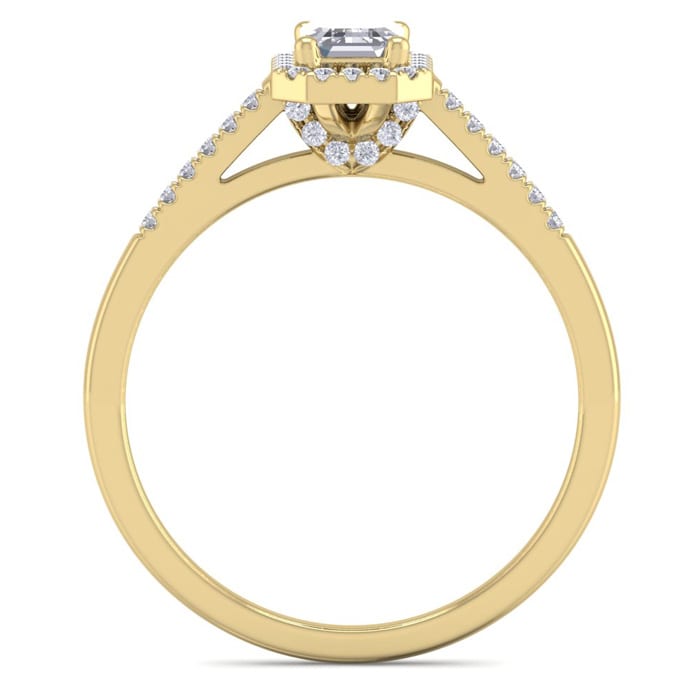 3/4 Carat Emerald Cut Halo Diamond Engagement Ring In 14K Yellow Gold