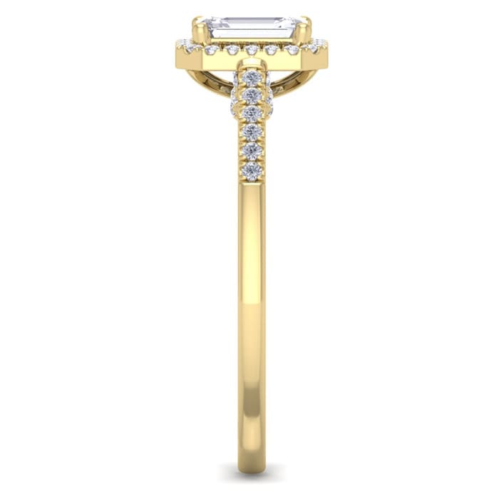 3/4 Carat Emerald Cut Halo Diamond Engagement Ring In 14K Yellow Gold