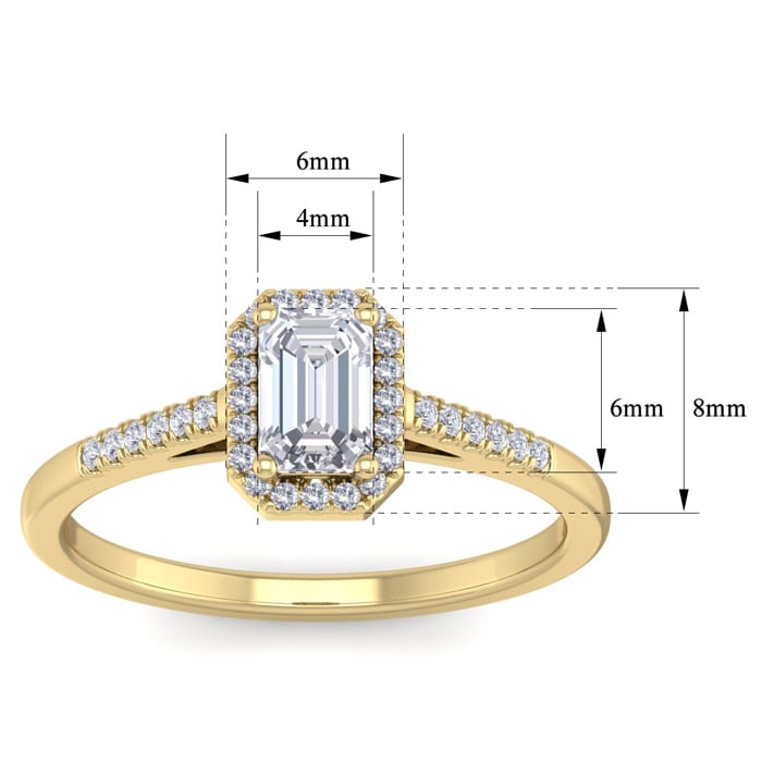 3/4 Carat Emerald Cut Halo Diamond Engagement Ring In 14K Yellow Gold