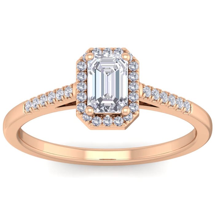 3 4 Carat Emerald Cut Halo Diamond Engagement Ring In 14k Rose Gold Superjeweler