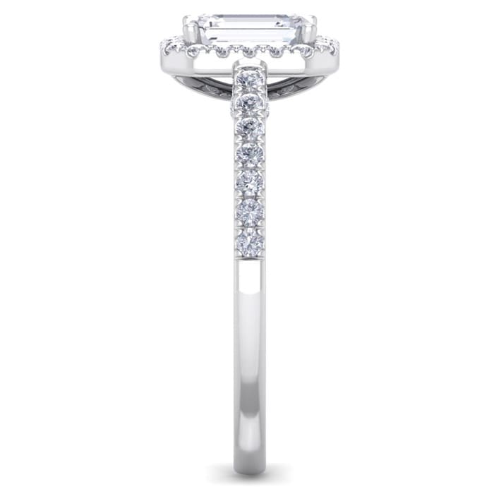 1 1/2 Carat Emerald Cut Halo Diamond Engagement Ring In 14K White Gold