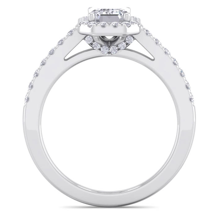 1 1/2 Carat Emerald Cut Halo Diamond Engagement Ring In 14K White Gold