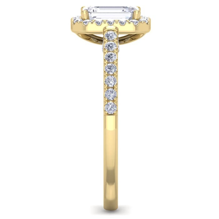 1 1/2 Carat Emerald Cut Halo Diamond Engagement Ring In 14K Yellow Gold