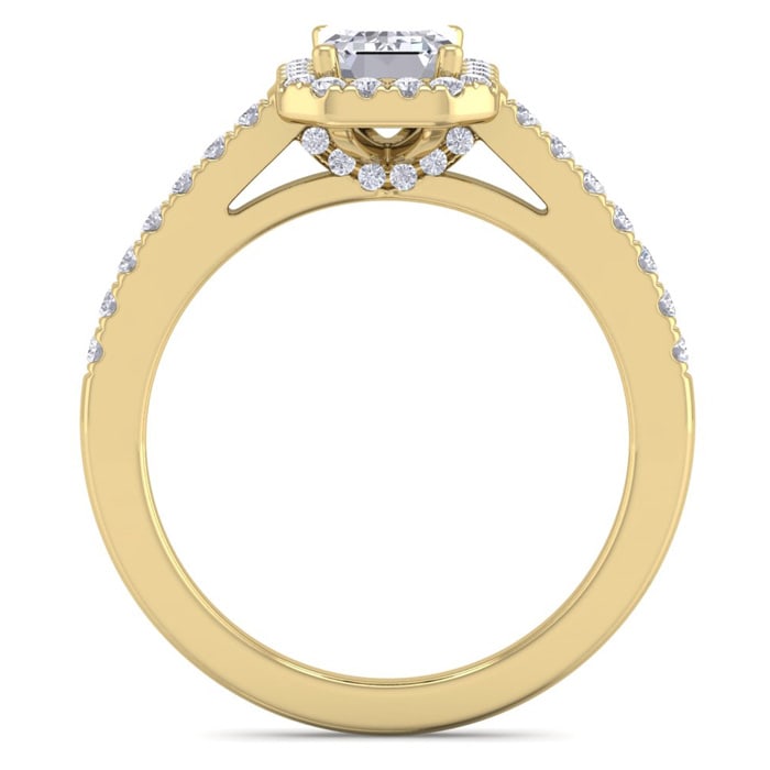 1 1/2 Carat Emerald Cut Halo Diamond Engagement Ring In 14K Yellow Gold
