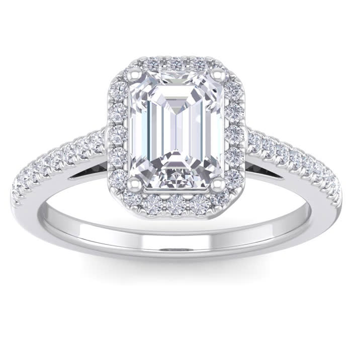 Details about   2Ct Emerald Cut& Round Diamond Halo Engagement Ring 14K White Gold Over