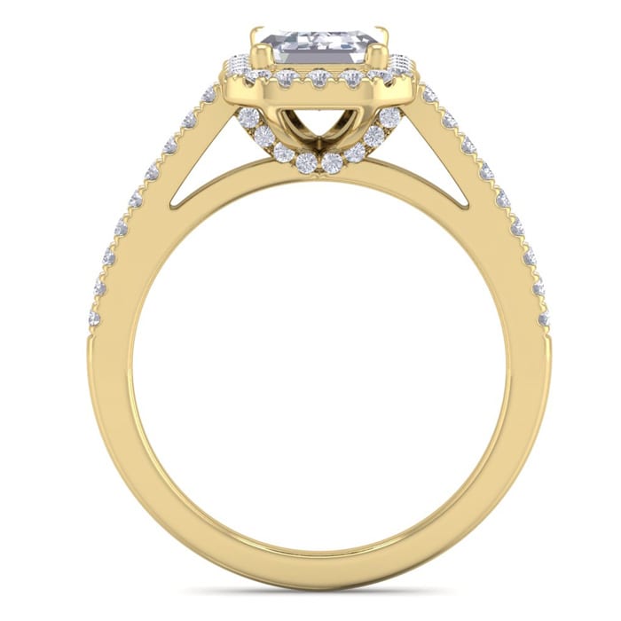 2 Carat Emerald Cut Halo Diamond Engagement Ring In 14K Yellow Gold