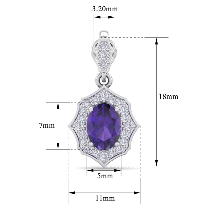 1 2/3 Carat Oval Shape Amethyst and Diamond Dangle Earrings In 14 Karat White Gold
