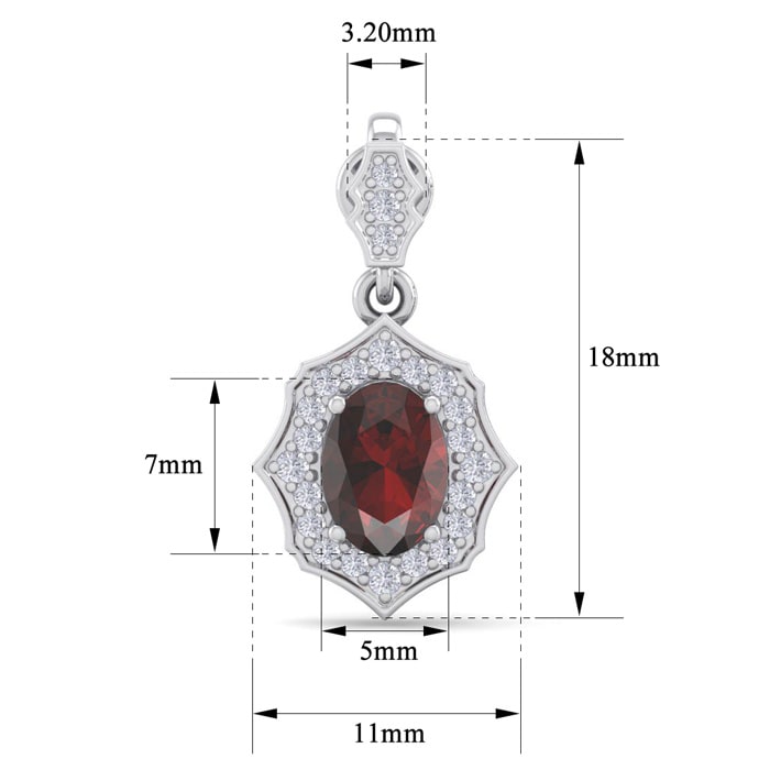 Garnet Earrings: Garnet Jewelry: 2 1/4 Carat Oval Shape Garnet and Diamond Dangle Earrings In 14 Karat White Gold