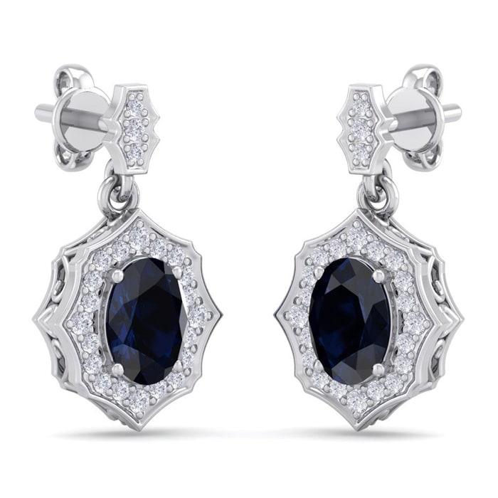 2 1/4 Carat Oval Shape Sapphire and Diamond Dangle Earrings In 14 Karat White Gold