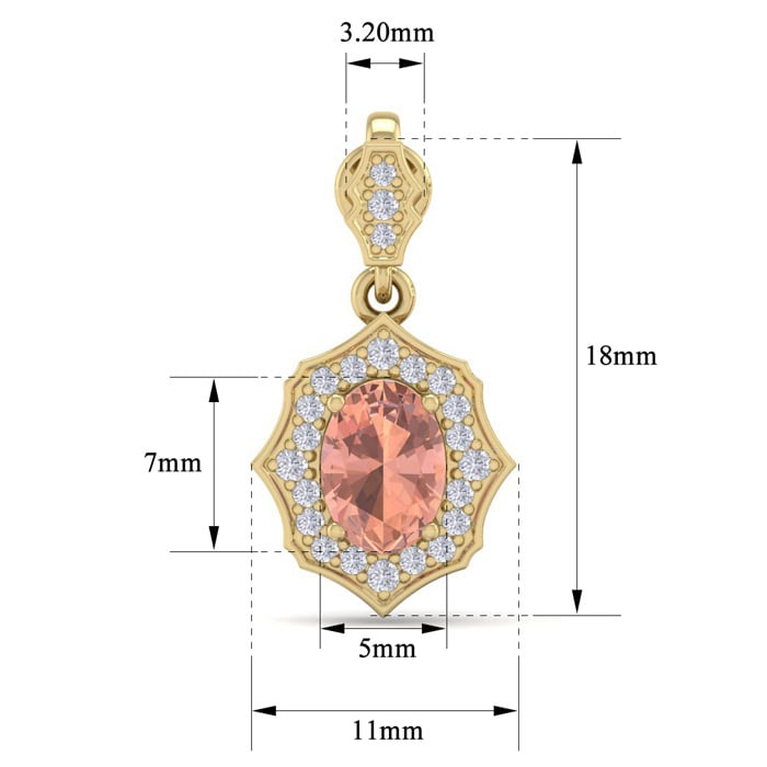 1-3/4 Carat Oval Shape Morganite Earrings and Diamond Halo Dangles In 14 Karat Yellow Gold