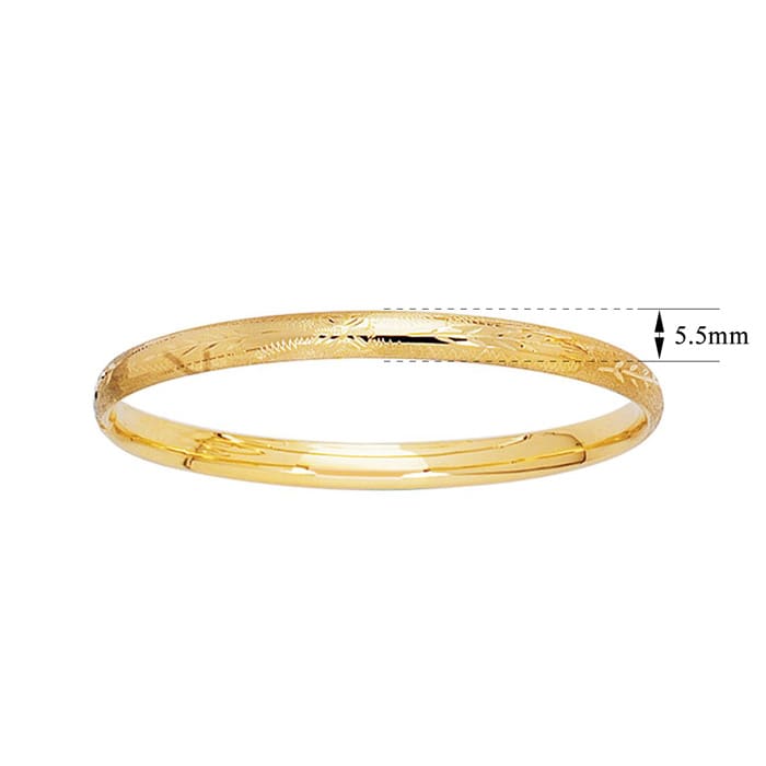 14 Karat Yellow Gold Kids Floral Bangle Bracelet, 5 1/2 Inches