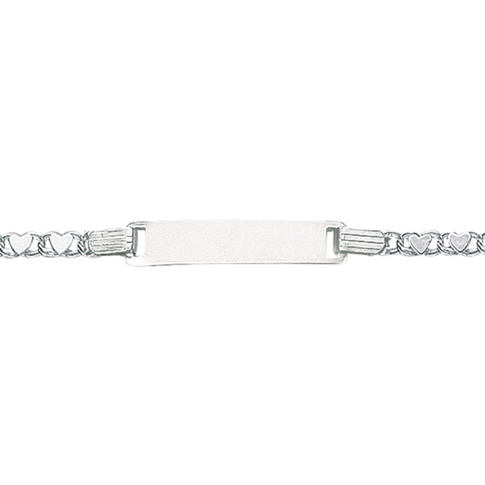 14 Karat White Gold Kids Heart Chain ID Bracelet, 6 Inches