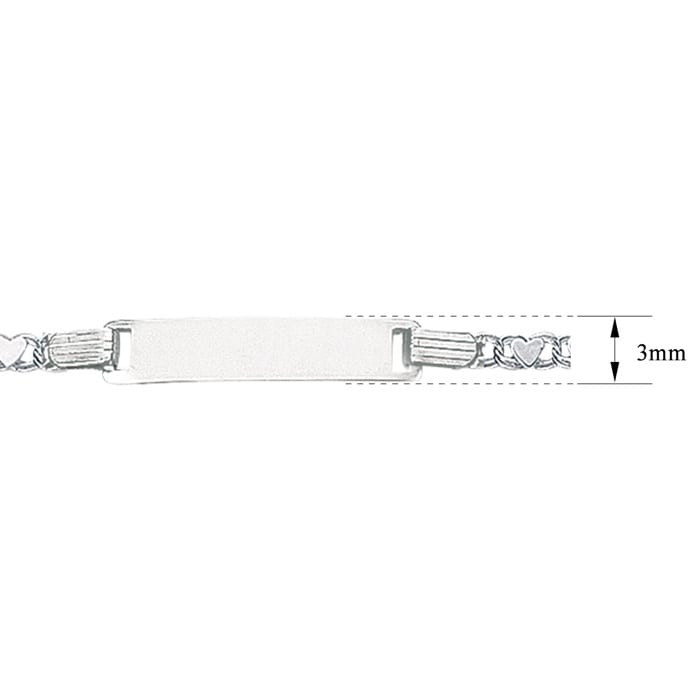 14 Karat White Gold Kids Heart Chain ID Bracelet, 6 Inches