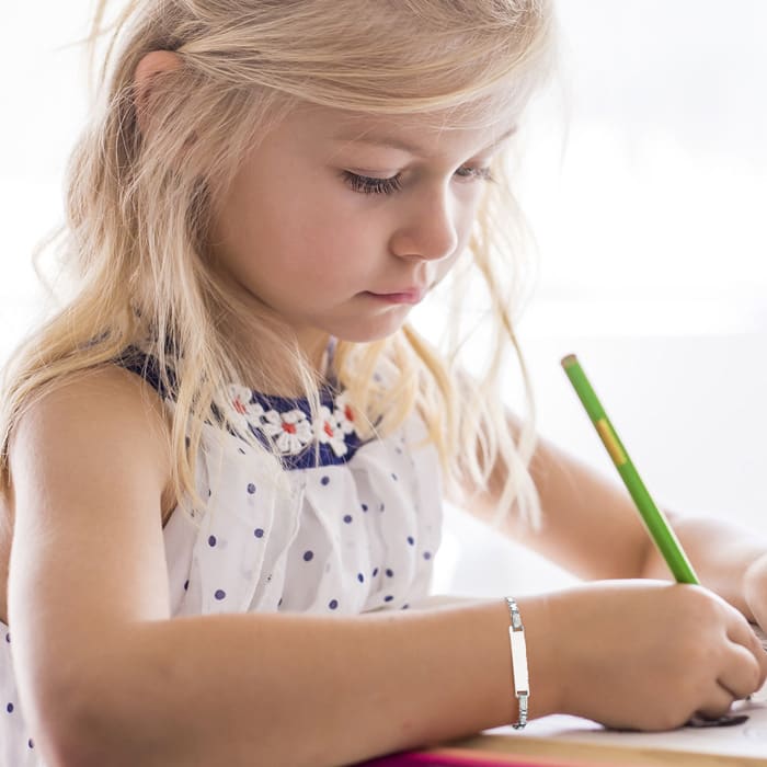 14 Karat White Gold Kids Heart Chain ID Bracelet, 6 Inches