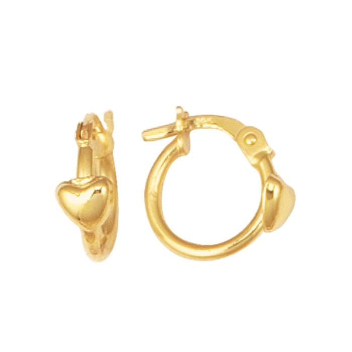 14 Karat Yellow Gold Kids Heart Hoop Earrings SuperJeweler