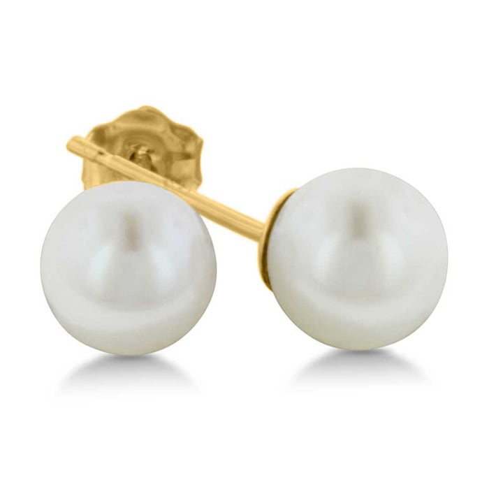 14 Karat Yellow Gold Kids 6MM Pearl Stud Earrings