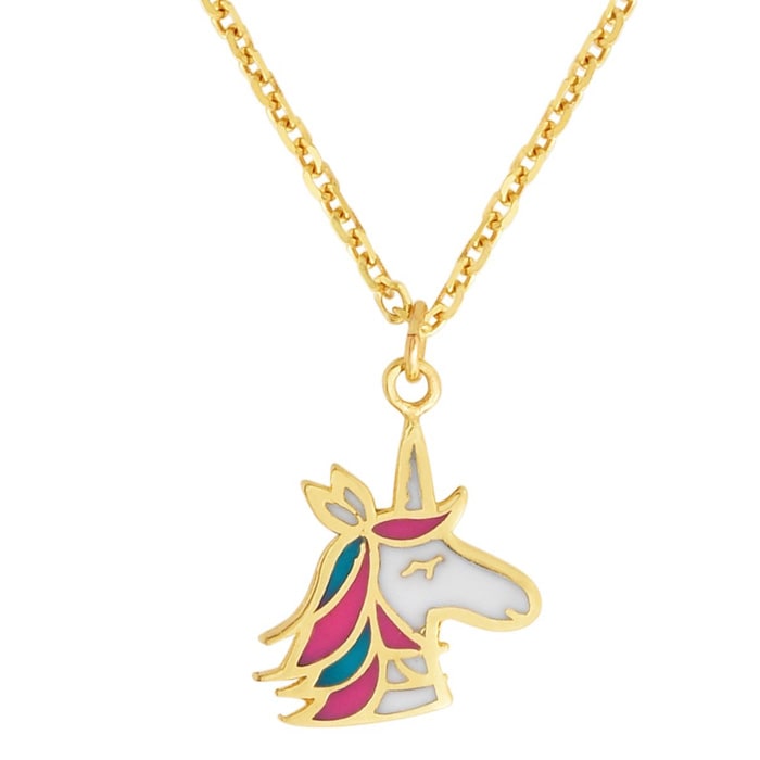 14 Karat Yellow Gold Kids Unicorn Necklace, 14 Inches