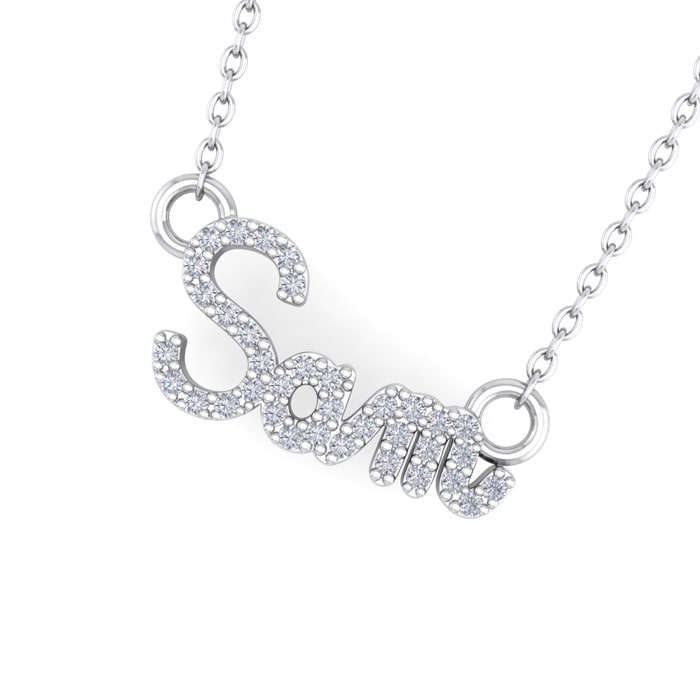 Personalized Diamond Name Necklace In 14K White Gold - 3 Letters, 1/5cttw