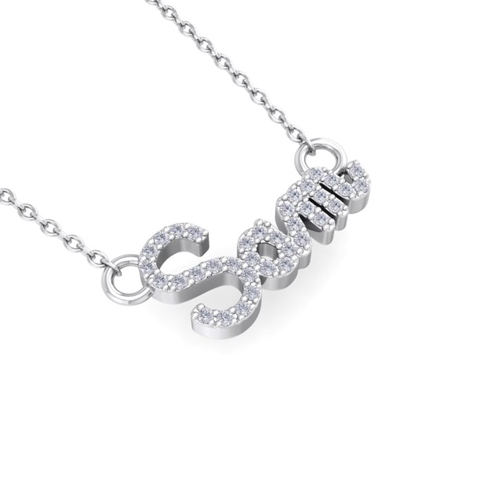 Personalized Diamond Name Necklace In 14K White Gold - 3 Letters, 1/5cttw