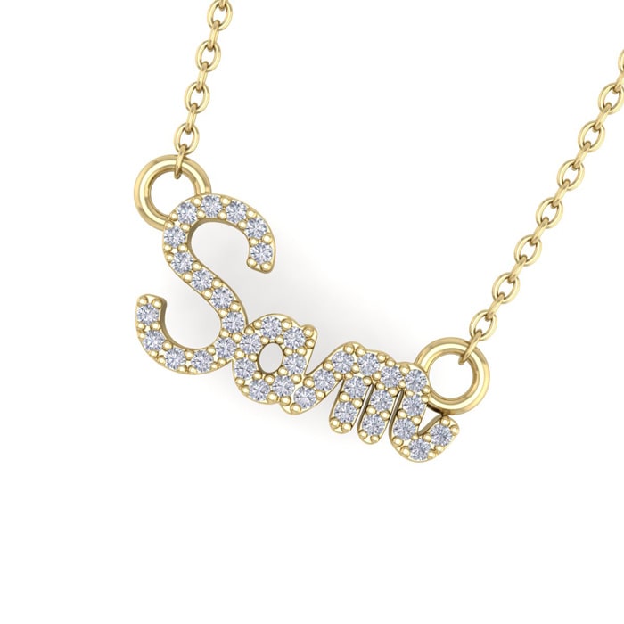 Personalized Diamond Name Necklace In 14K Yellow Gold - 3 Letters, 1/5cttw