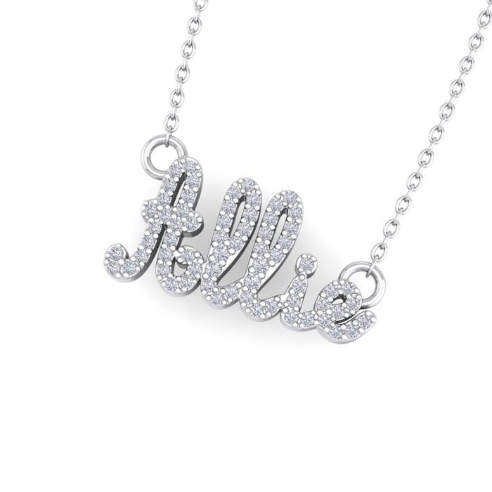 Personalized Diamond Name Necklace In 14K White Gold - 5 Letters, 1/3cttw