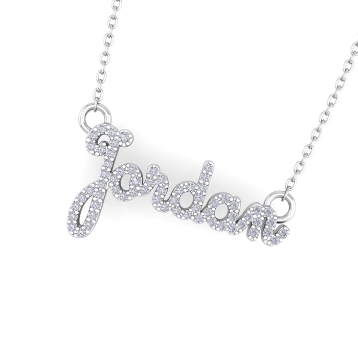 Personalized Diamond Name Necklace In 14K White Gold - 6 Letters, 3/8cttw