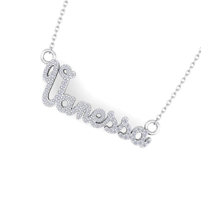 Personalized Diamond Name Necklace In 14K White Gold - 7 Letters, 3/8cttw